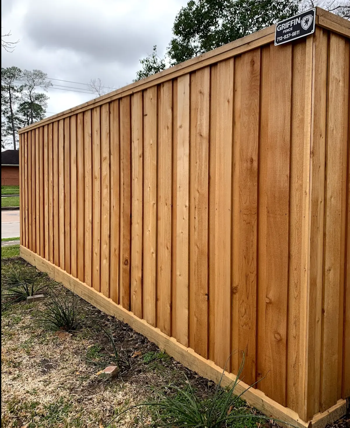 Cedar board-on-board fence installed by Griffin Fence Houston TX