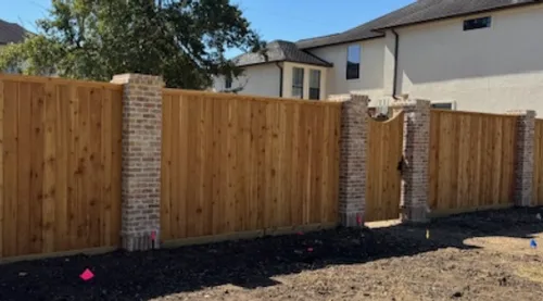 Brick Columns and Wood cedar fence — Griffin Fence Houston, TX