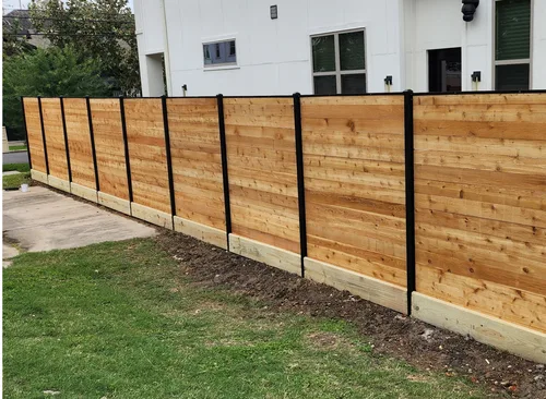 Horizontal Wood and Iron cedar fence — Griffin Fence Houston, TX
